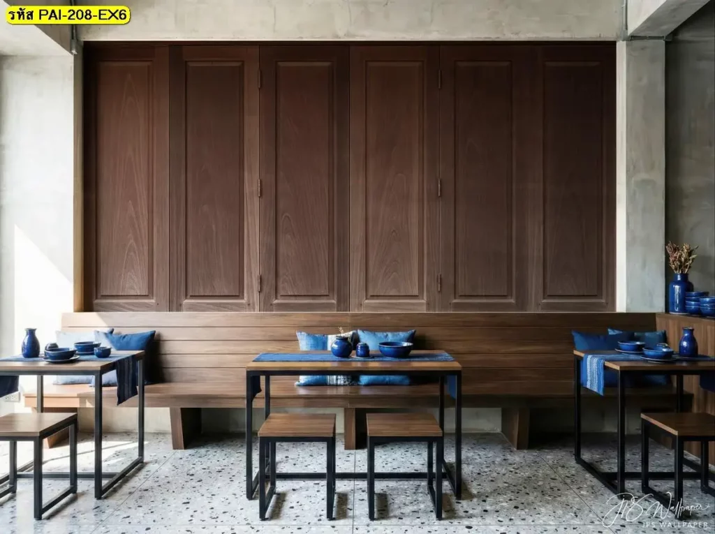 ภาพติดผนังลายไม้กรุผนังแนวตั้ง รับพิมพ์และติดตั้ง ช่วยให้ผนังร้านดูเป็นมืออาชีพมากขึ้น