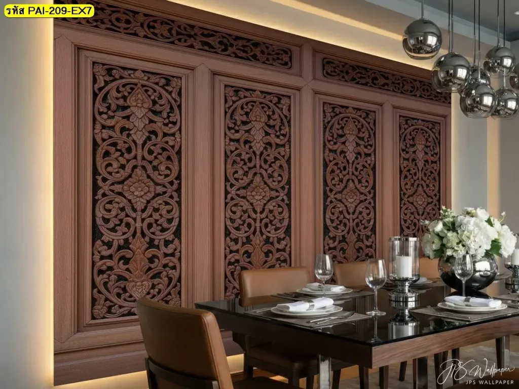 วอลเปเปอร์ลายไม้สไตล์ไทยร่วมสมัย รับพิมพ์และบริการติดตั้ง เป็นไอเดียผนังไม้ที่อ่านง่าย
